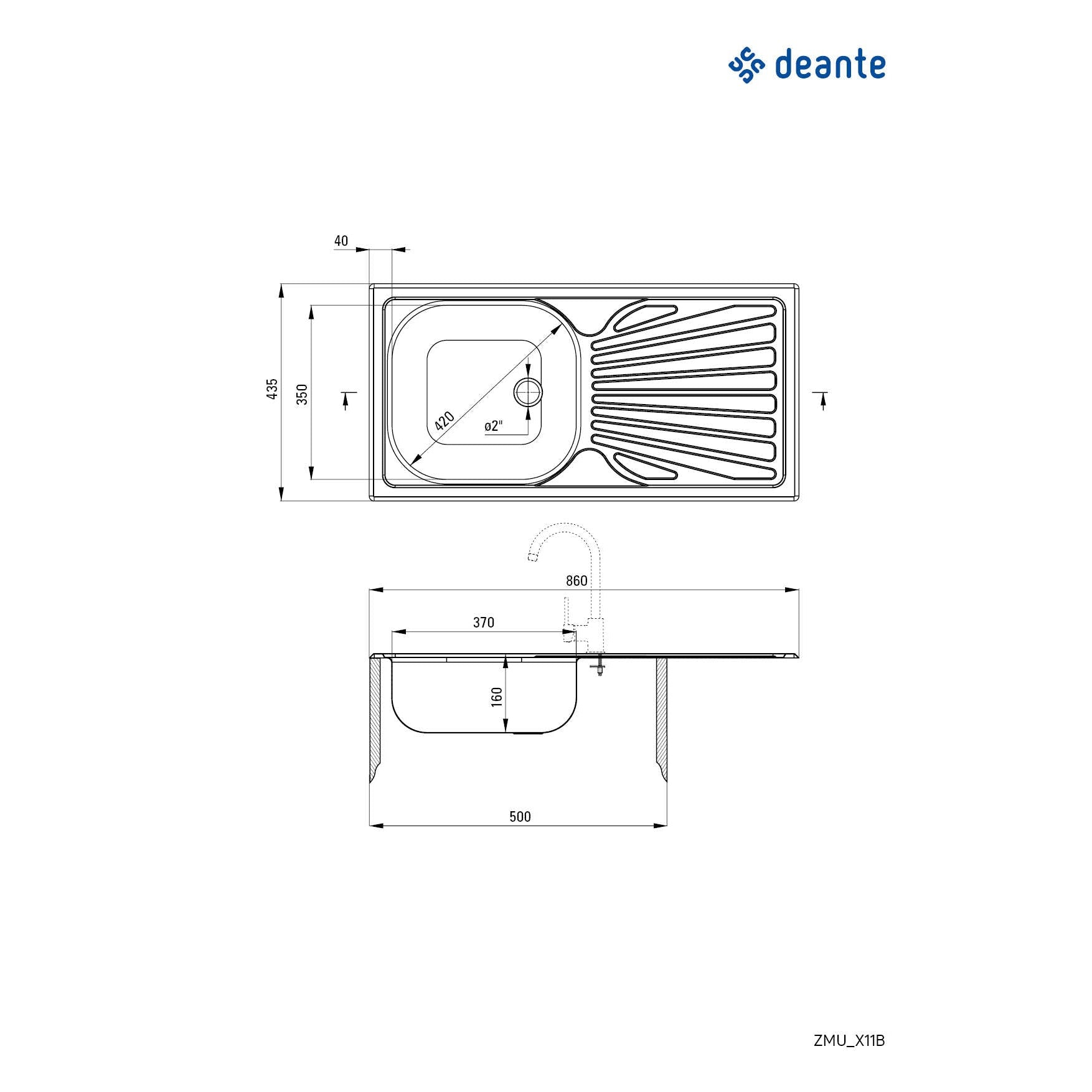 Zlewozmywak stalowy 1-komorowy z ociekaczem Deante Techno ZMU_011B 2