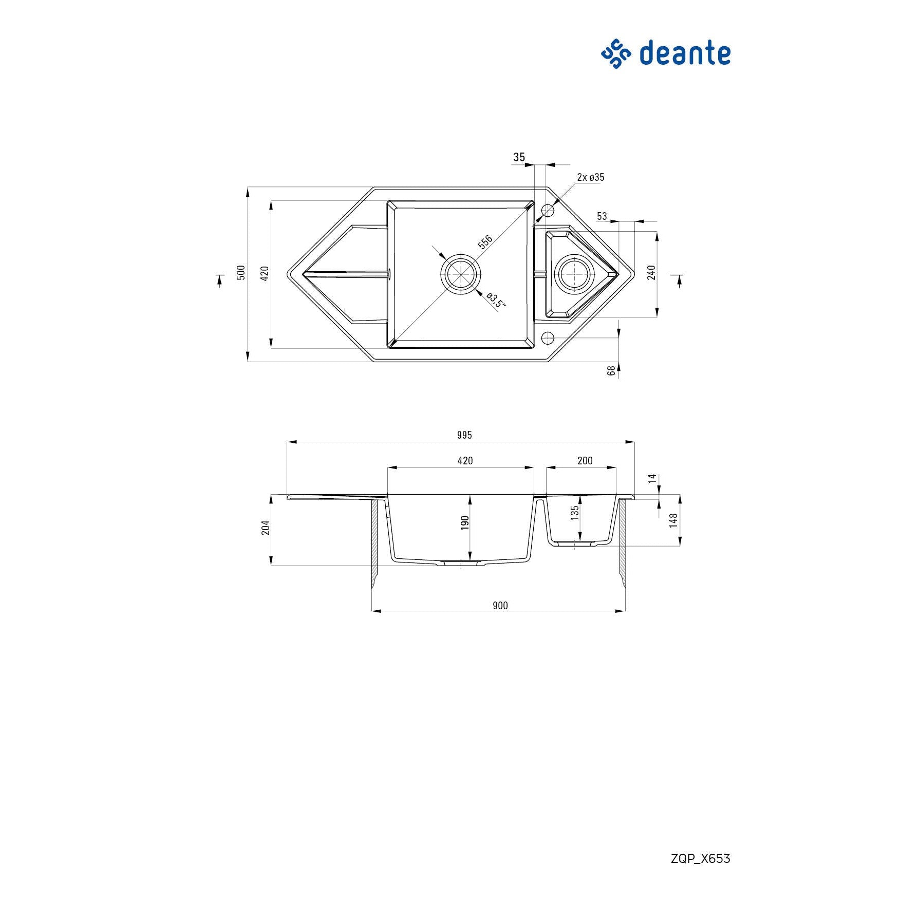 Zlewozmywak granitowy 1.5-komorowy z ociekaczem - Space-Saver Deante Hexon ZQP_A653 2