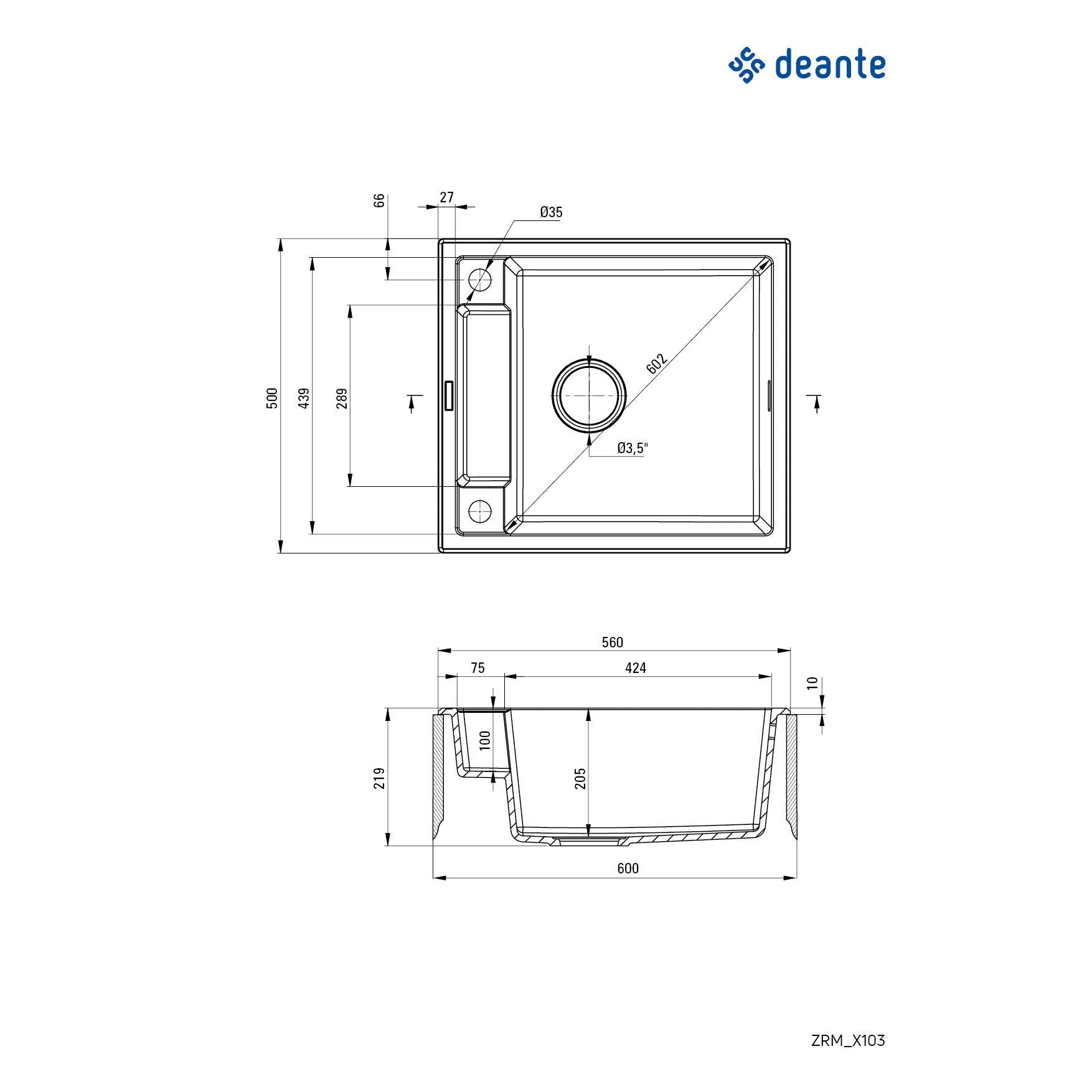 Zlewozmywak granitowy magnetyczny 1-komorowy Deante Magnetic ZRM_T103 2