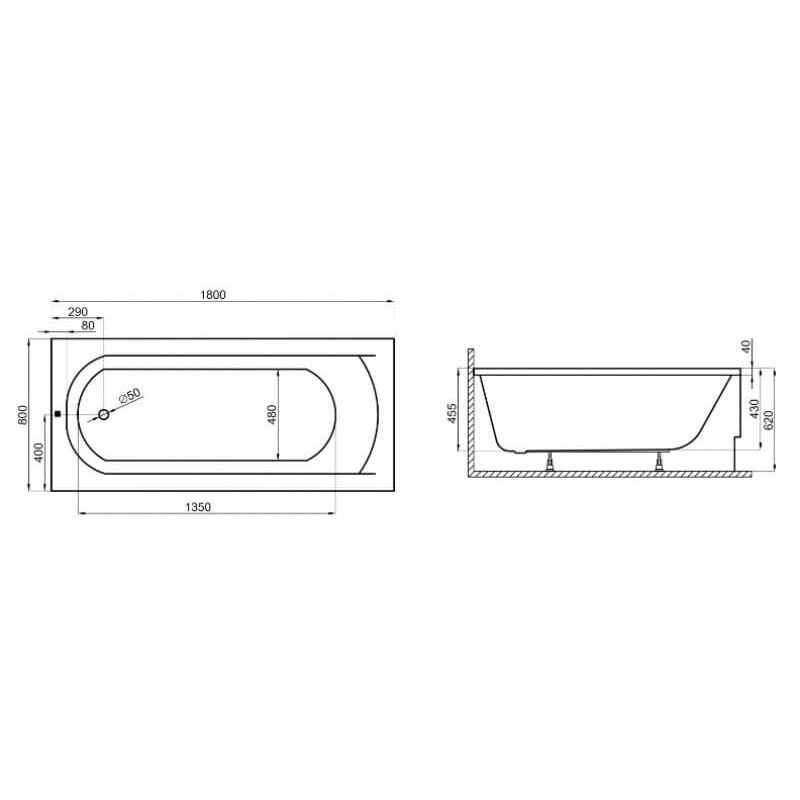 Wanna do zabudowy 180x80 CLASSIC Polimat