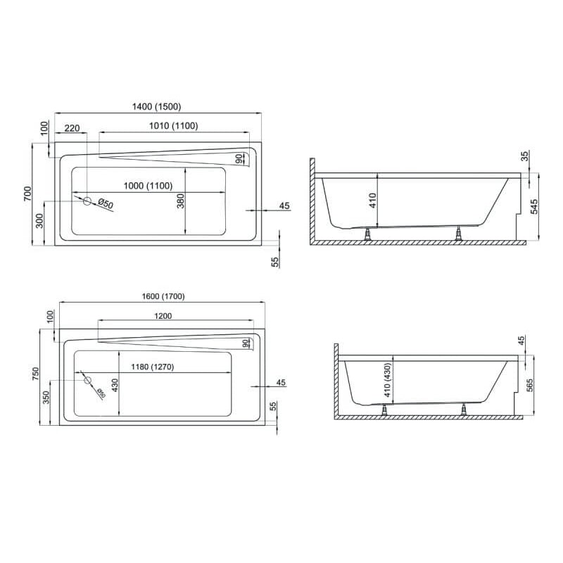 Wanna do zabudowy 160x75 ELZA Polimat