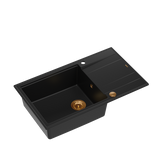 Zlewozmywak granitowy czarny matowy Quadron Evan 136 XL GraniteQ z syfonem Push To Open pure carbon
