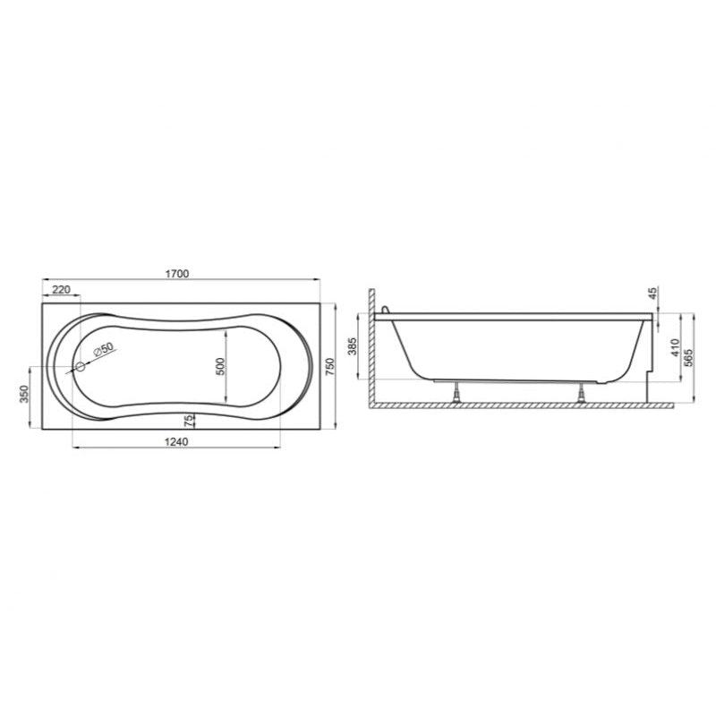 Wanna do zabudowy 170x75 GRACJA Polimat