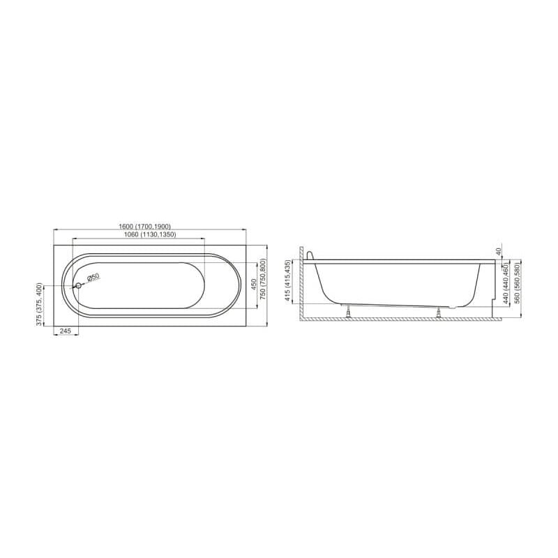 Wanna do zabudowy 160x75 MEDIUM Polimat