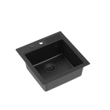 Zlewozmywak granitowy czarny mat Quadron PETER 110 GraniteQ z czarnym syfonem pure carbon