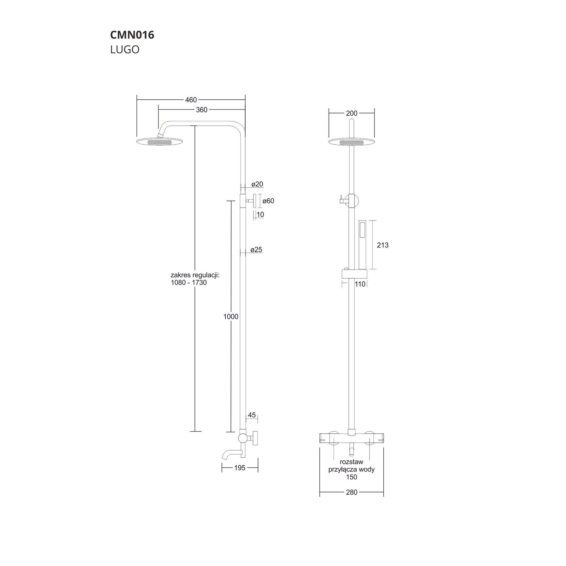 Kolumna prysznicowa Corsan Lugo CMN016 / CMN017 z termostatem  i wylewką