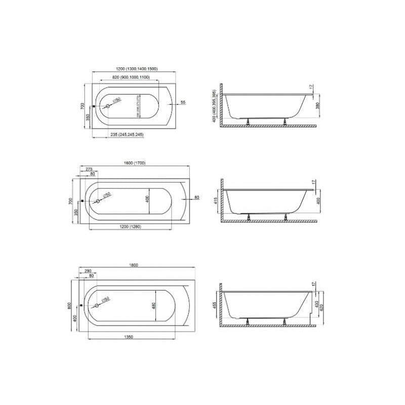 Wanna do zabudowy 180x80 CLASSIC SLIM Polimat