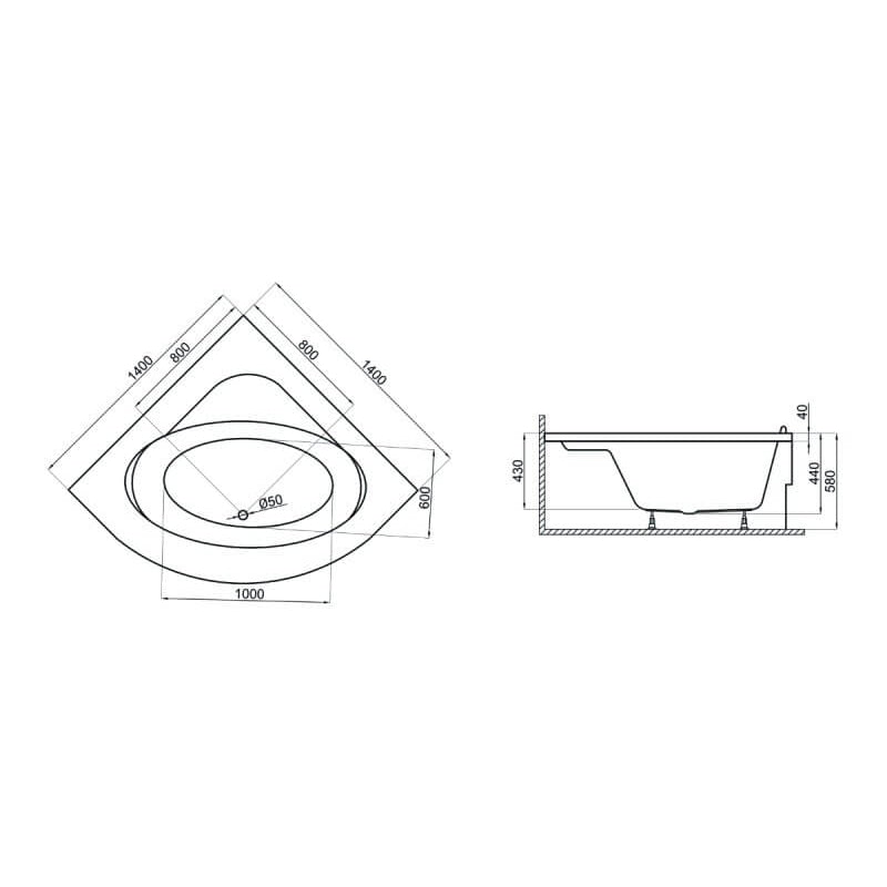 Wanna narożna symetryczyna 140x140 STANDARD Polimat