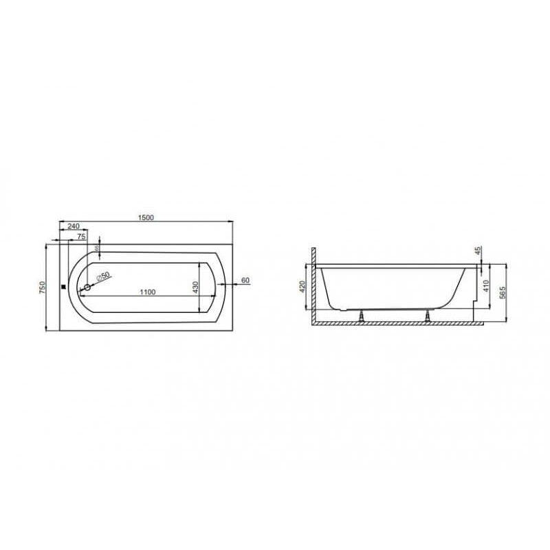 Wanna do zabudowy 150x75 CLASSIC Polimat